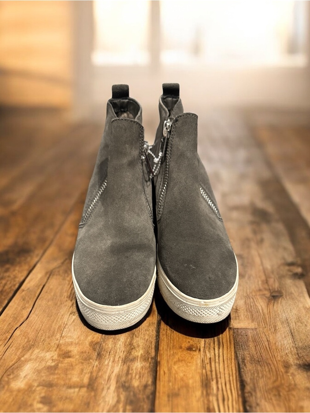 Steve Madden Gray Suede Zip-Front Ankle Booties